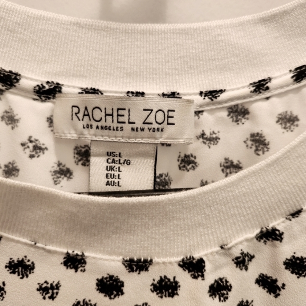 Rachel Zoe Speckled Knit Top Short Sleeve Size L Black White - Picture 5 of 8